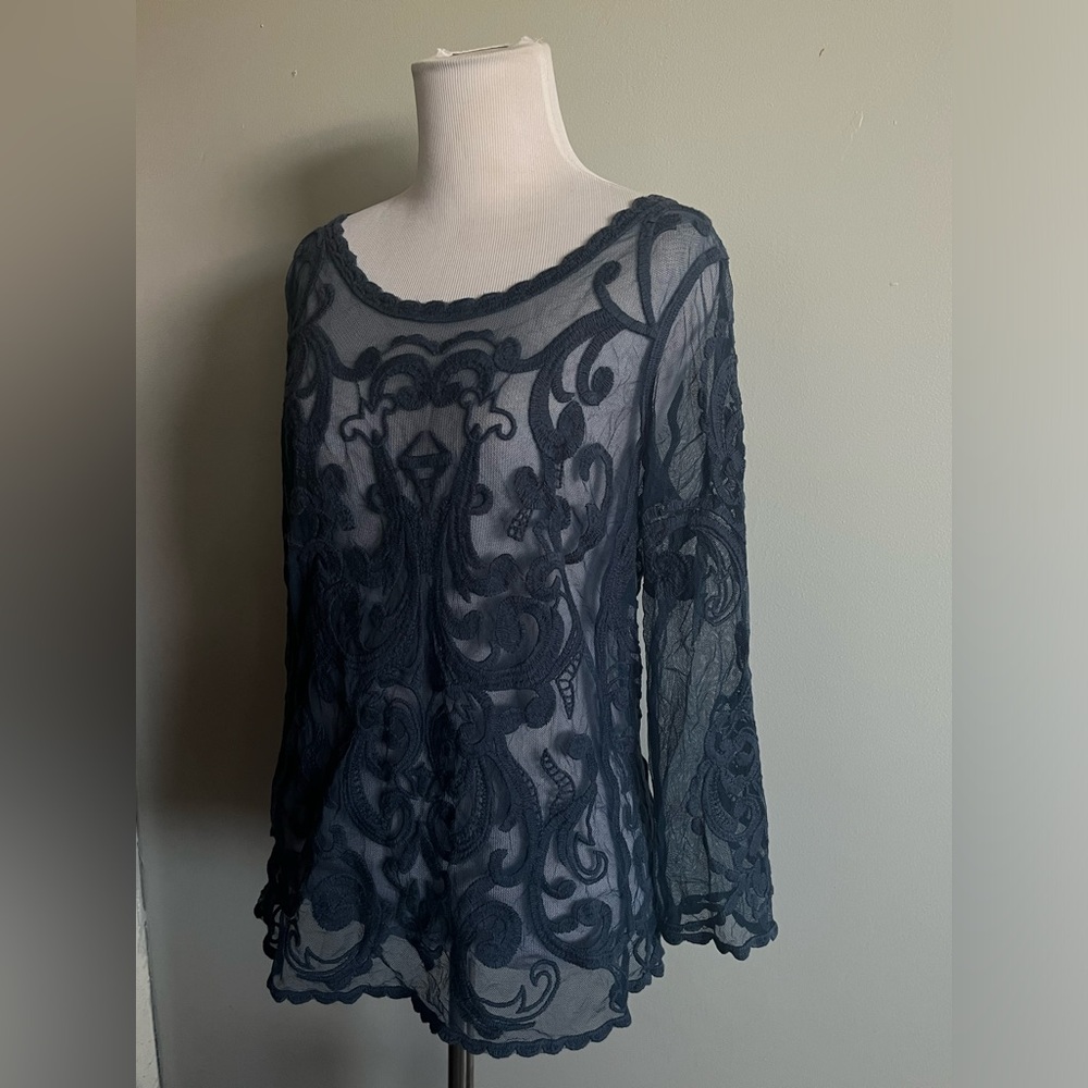 Express Dark Blue Lace Top